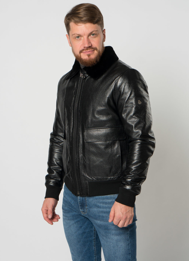 Мужская дубленка пилот в черном цвете модель № 21351 в кредит