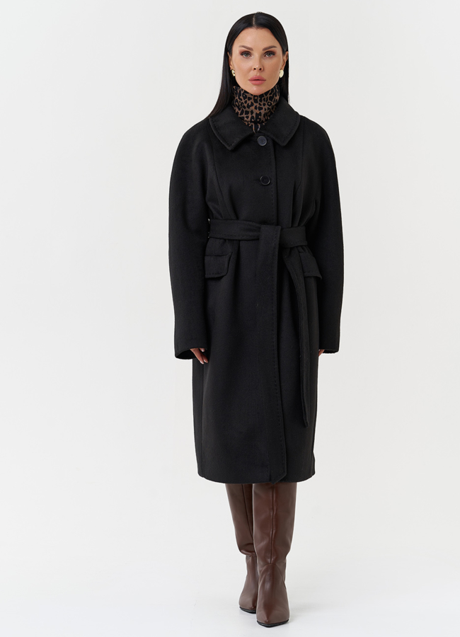 Женское пальто с поясом модель № 28440 меха малина