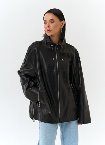 Куртка из натуральной кожи с воротником стойка