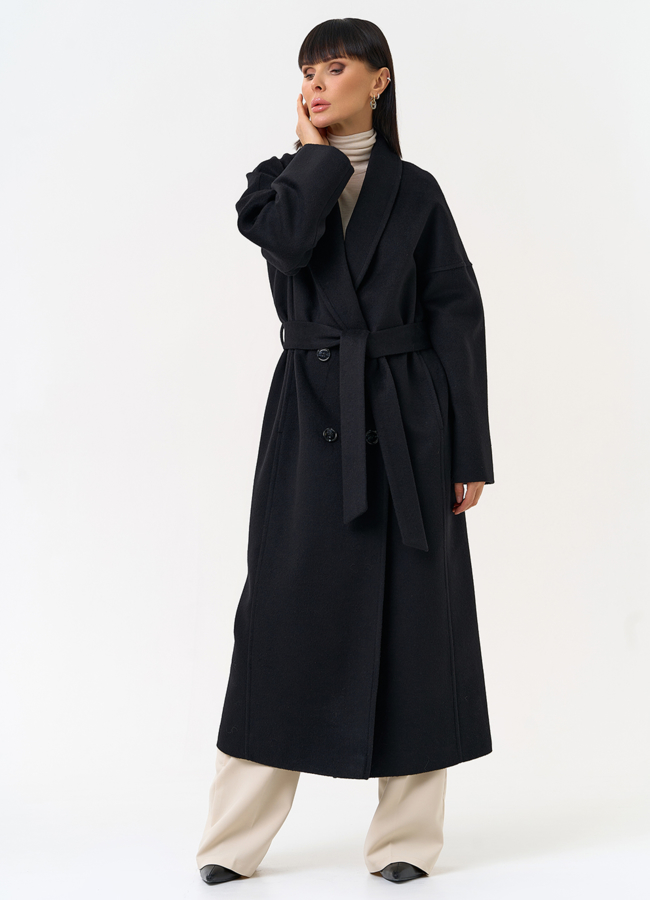 Женское пальто с воротником шаль модель № 31690 меха малина