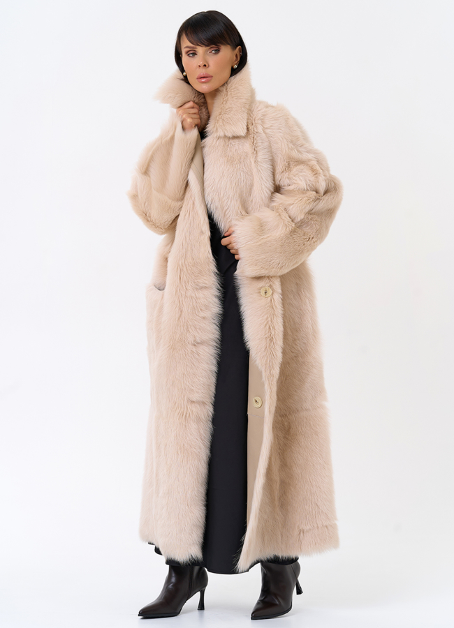 Женская двухсторонняя дубленка с поясом модель № 31929 универмаг малина