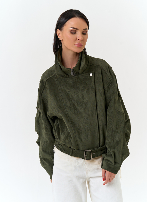 Женская куртка бомбер из эко замши 