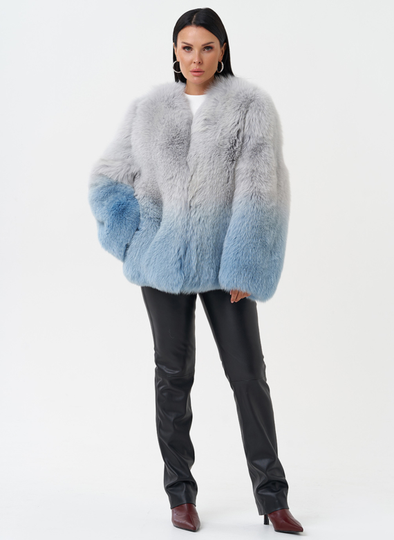 Шуба из меха лисы с принтом деграде