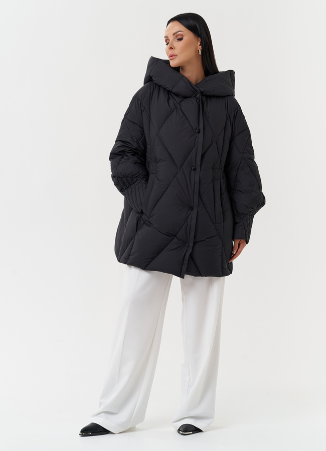 Стеганая куртка с капюшоном модель № 28819 меха малина