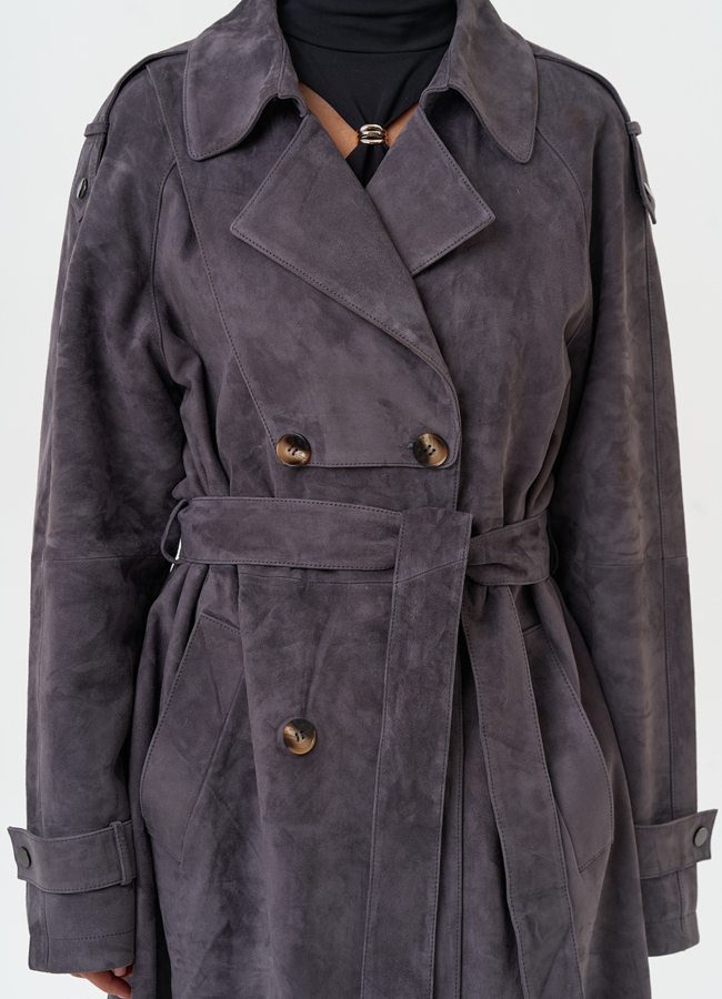 Длинный плащ из натуральной замши модель № 31191 универмаг малина