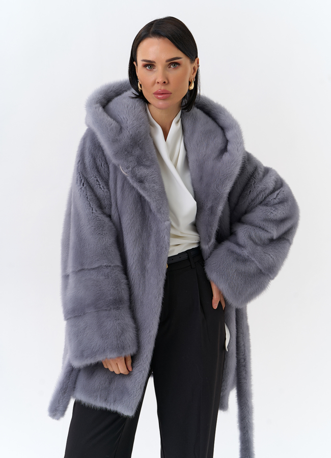 Шуба из меха норки с капюшоном модель № 32129 универмаг малина