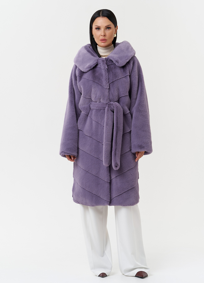 фото Женская шуба из эко меха с капюшоном модель № 28639