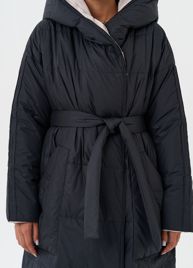 Женский двухсторонний пуховик с капюшоном модель № 28817 в рассрочку