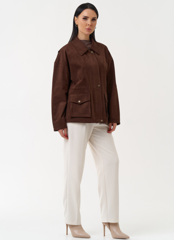 Женская парка из эко замши коричневого цвета