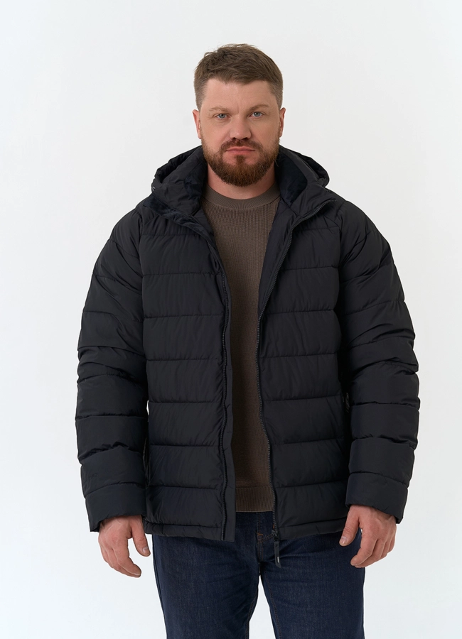 Мужской пуховик с капюшоном  модель № 34059 меха малина