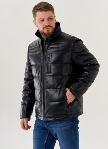 Мужской пуховик из эко кожи 