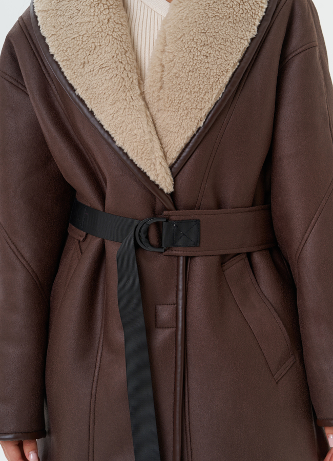 Женская дубленка из эко кожи с воротником шаль модель № 28526 универмаг малина