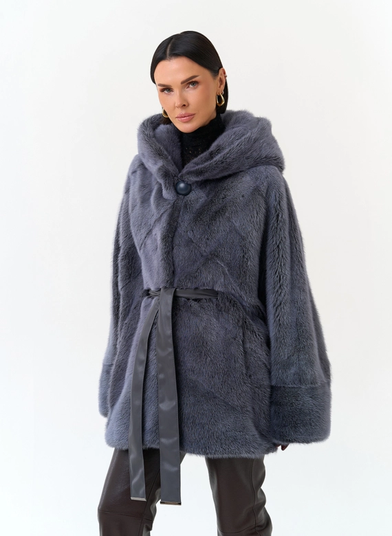 Женская норковая шуба с капюшоном фото