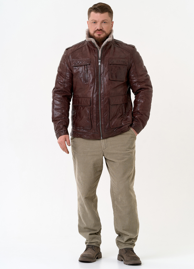 Куртка из натуральной кожи коричневого цвета модель № 31419 в рассрочку