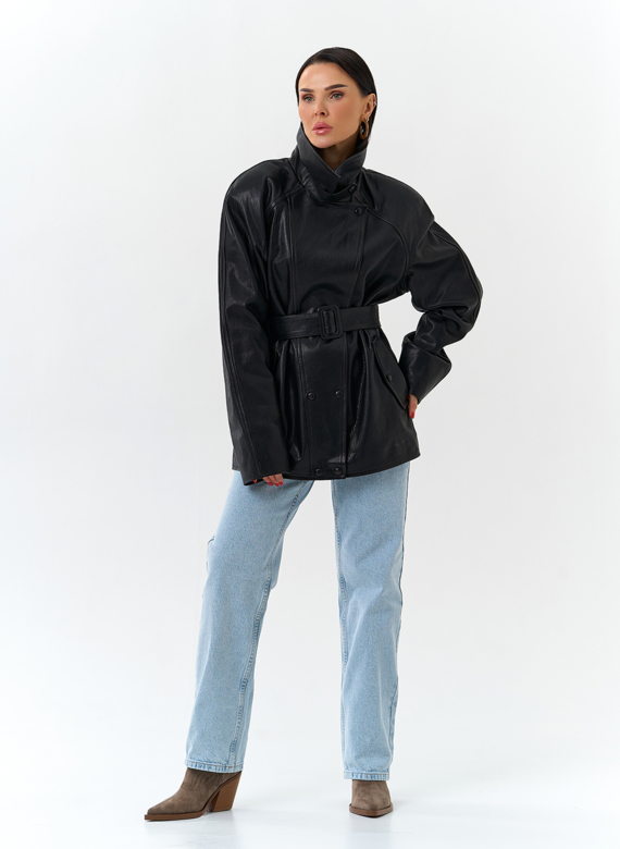 Женская куртка из натуральной кожи  с поясом