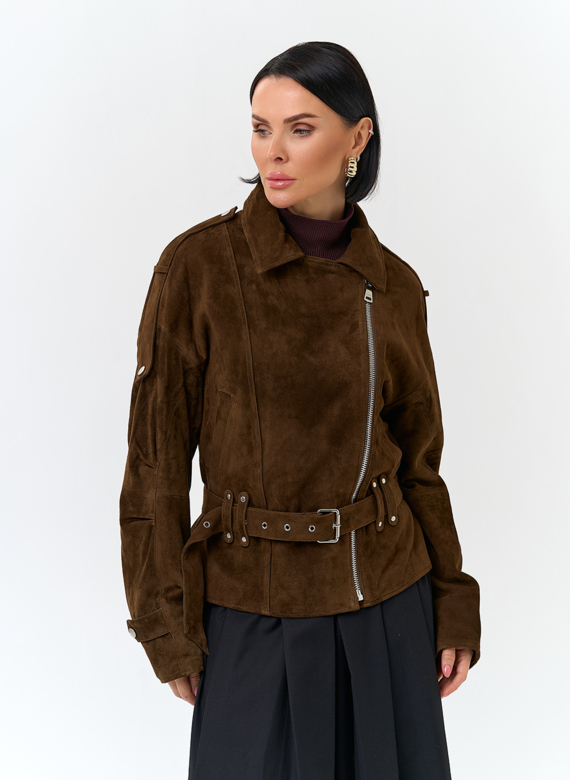 Женская куртка из натуральной замши с поясом