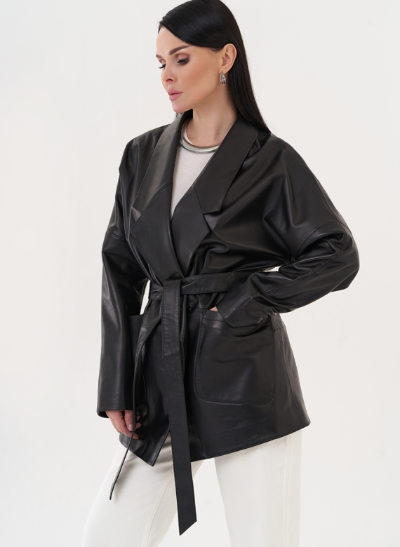 Кожаная куртка-пиджак с поясом