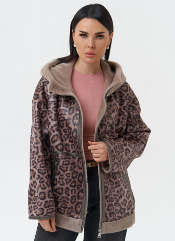 Женская дубленка из эко замши с капюшоном