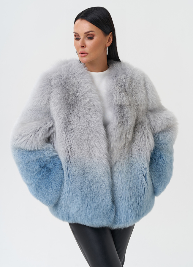 Шуба из меха лисы с принтом деграде модель № 28590 универмаг малина