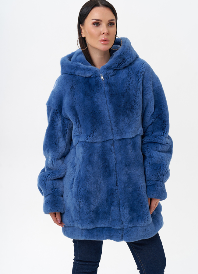 Шуба из меха кролика с капюшоном модель № 29402 универмаг малина