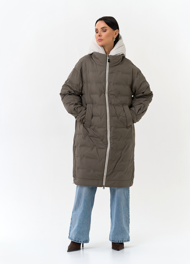 Женское утепленное пальто с капюшоном модель № 32798 в кредит