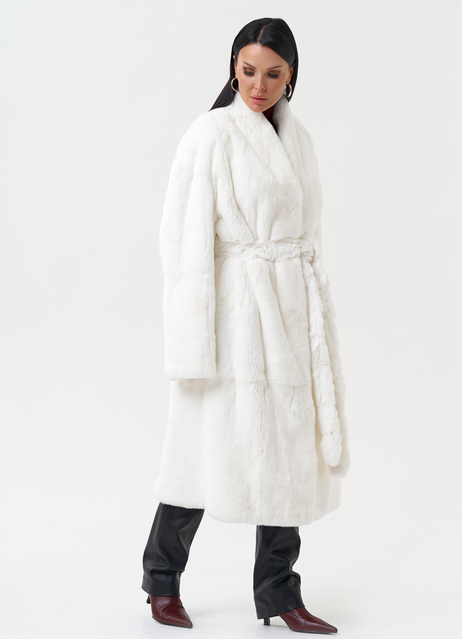 фото Длинная шуба из меха кролика модель № 0130