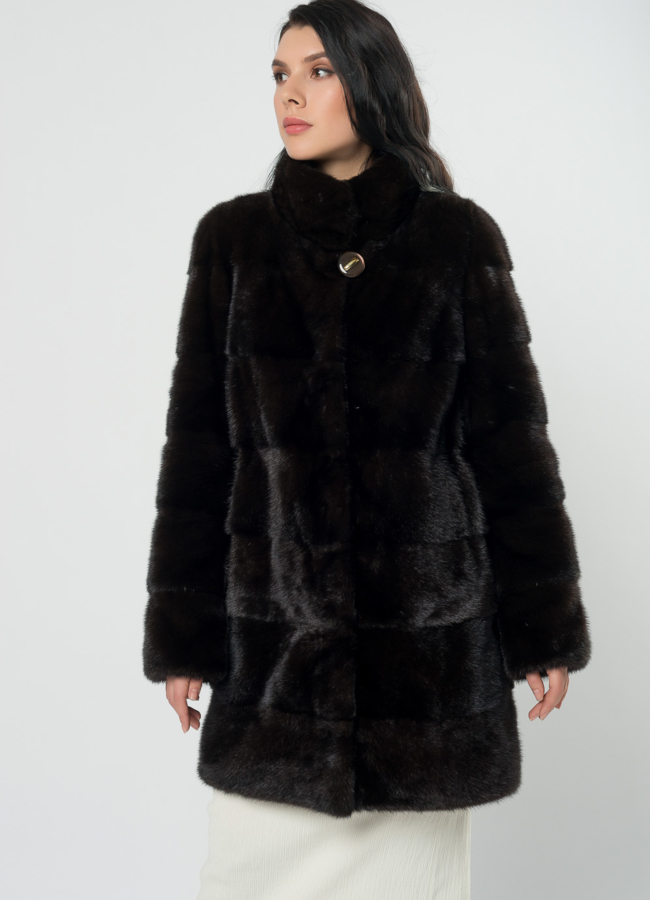 Поперечная шуба из норки модель № 25892 универмаг малина