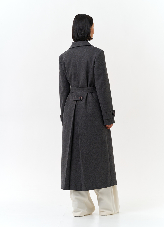 фото Женское длинное пальто с поясом модель № 32813