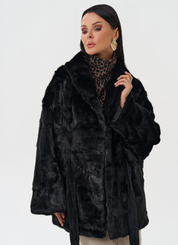 Шуба из меха норки с поясом