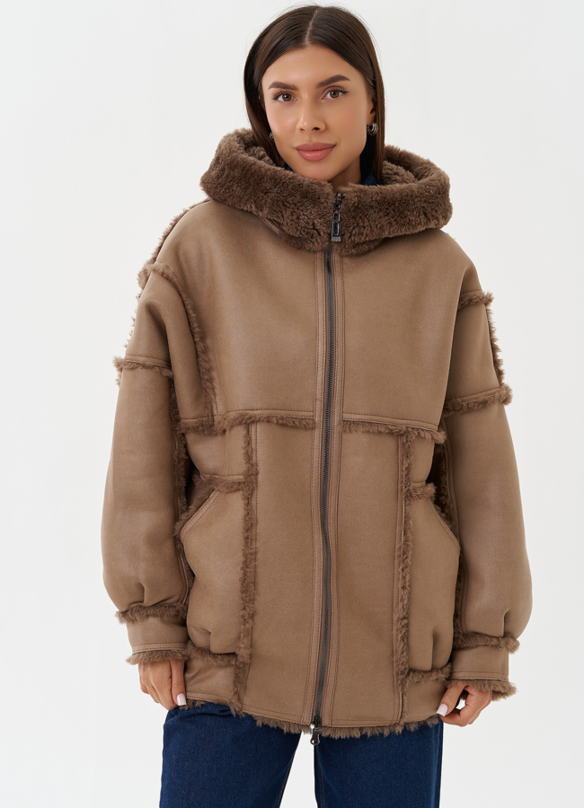 Двухсторонняя дубленка из эко кожи модель № 28652 в кредит