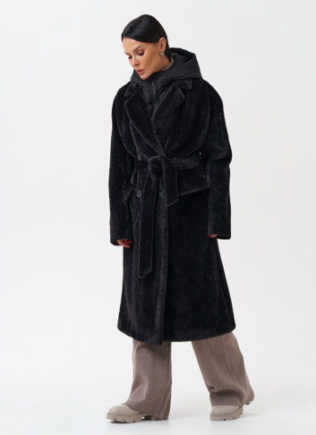 Женское ворсовое пальто с капюшоном