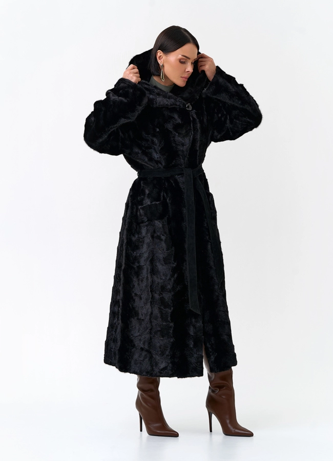 Шуба из меха норки с капюшоном модель № 33786 универмаг малина