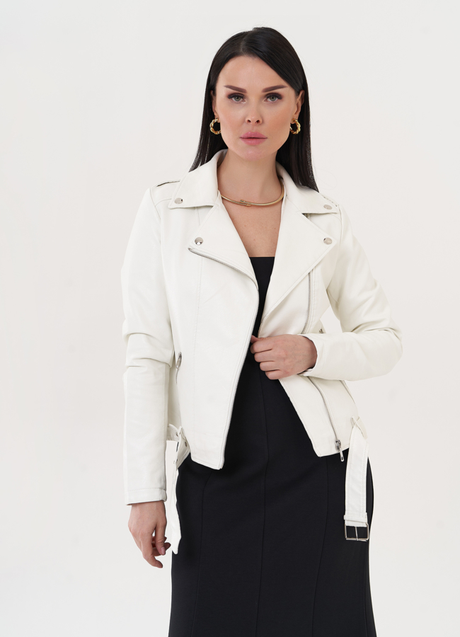 Куртка из эко кожи белого цвета модель № 26972 в кредит