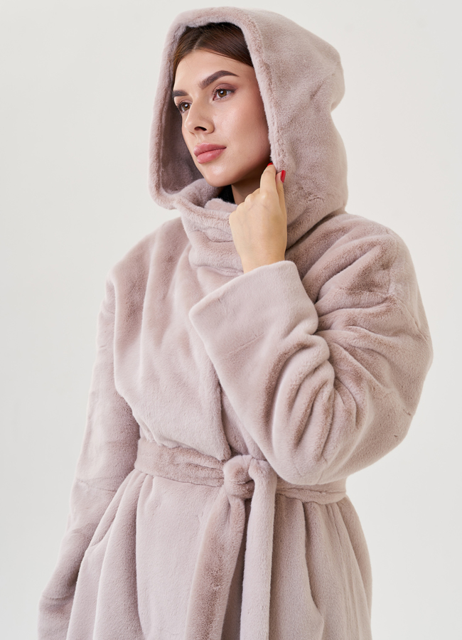 Длинное пальто из искусственного меха модель № 23527 универмаг малина