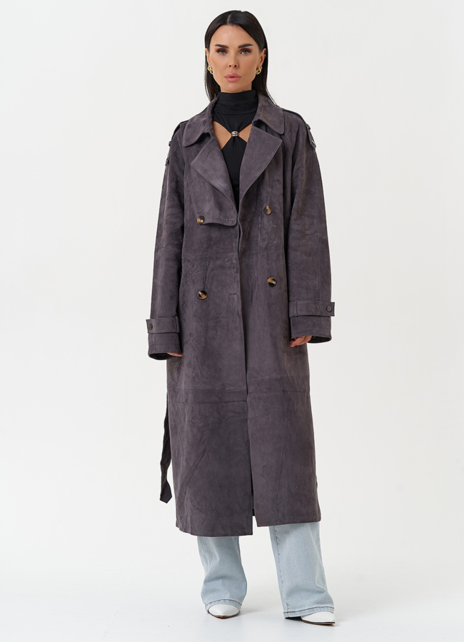 Длинный плащ из натуральной замши модель № 31191 универмаг малина