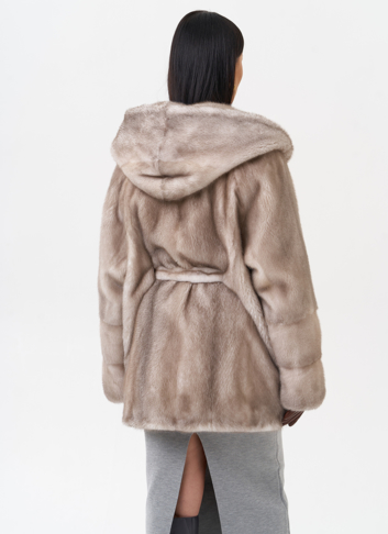 Норковая шуба с капюшоном 