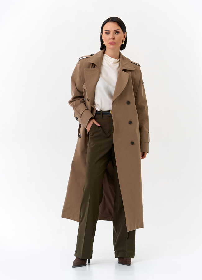 Женский длинный плащ с поясом модель № 32561 универмаг малина