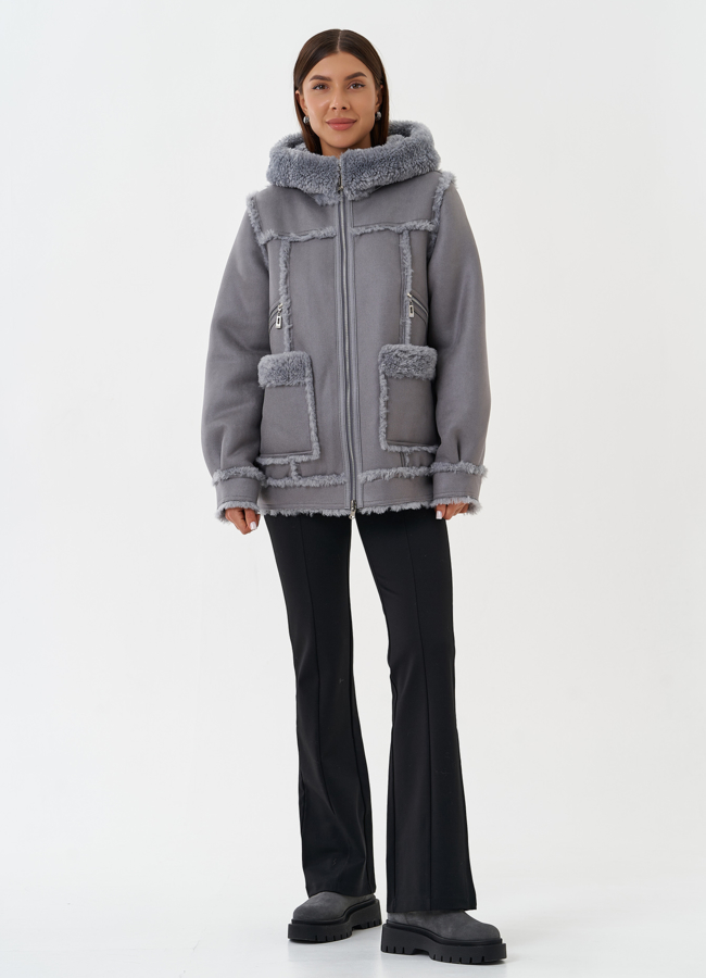 фото Женская двухсторонняя дубленка из эко кожи модель № 28650