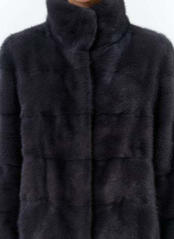 Норковая шуба с воротником стойка в цвете графит