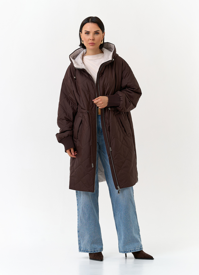 Женское утепленное пальто с капюшоном модель № 32848 в рассрочку