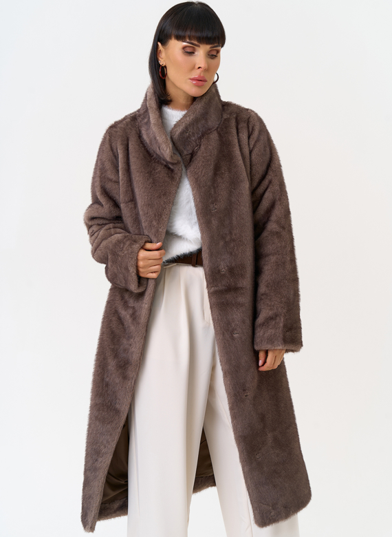 Женская шуба из эко меха с воротником стойкой