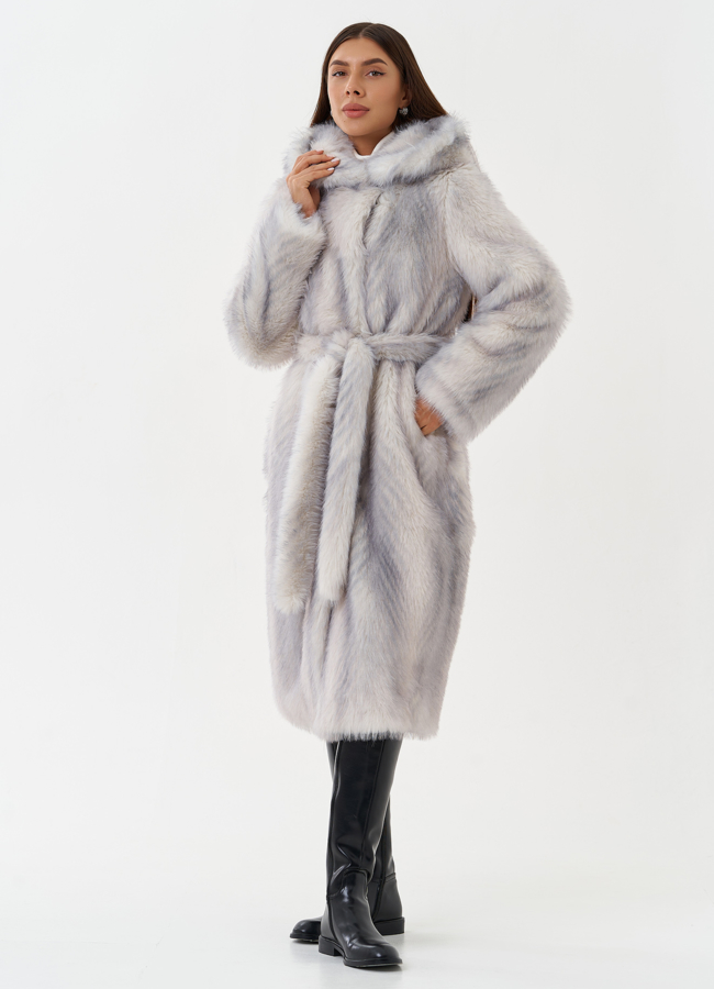 Длинная эко шуба с градиентом модель № 28645 меха малина