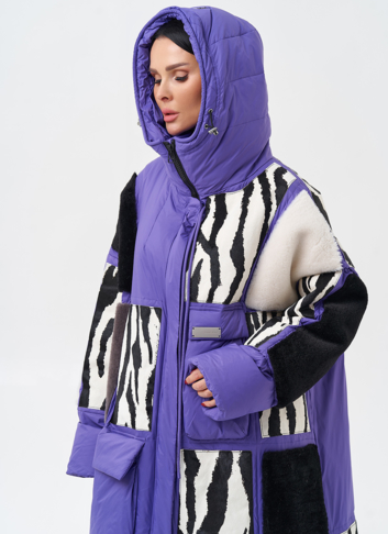 Комбинированный женский пуховик с капюшоном