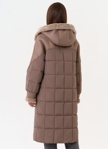 Комбинированный пуховик из эко кожи