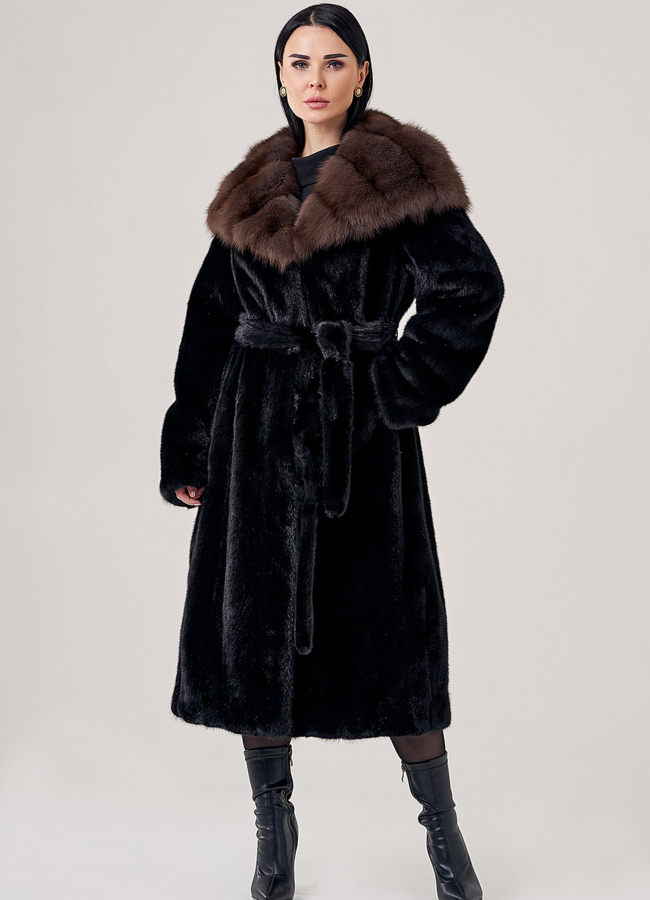 Шуба из норки с капюшоном  модель № 25003 универмаг малина