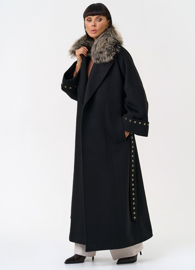 Утепленное женское пальто с английским воротником из меха лисы модель № 31552 универмаг малина