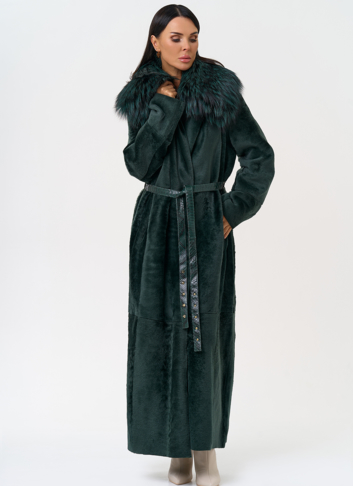 Женская двусторонняя дубленка из меха овчины Cortos с поясом из кожи питона