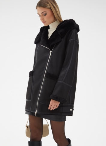 Женская удлиненная дубленка из эко кожи