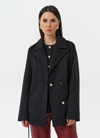 Женская куртка из эко замши с английским воротником