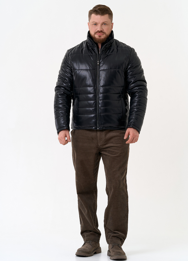 Пуховик из эко кожи черного цвета модель № 31722 в рассрочку